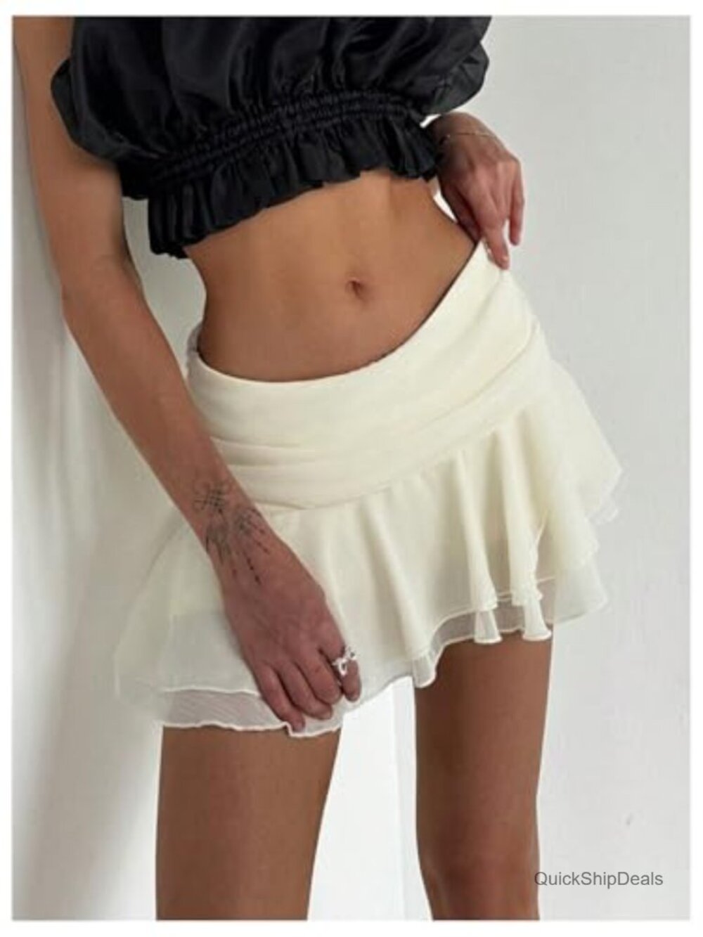 Women's Tiered Ruffle Flared Mini Skirt Rave Party Low Waist - Picture 2 of 5